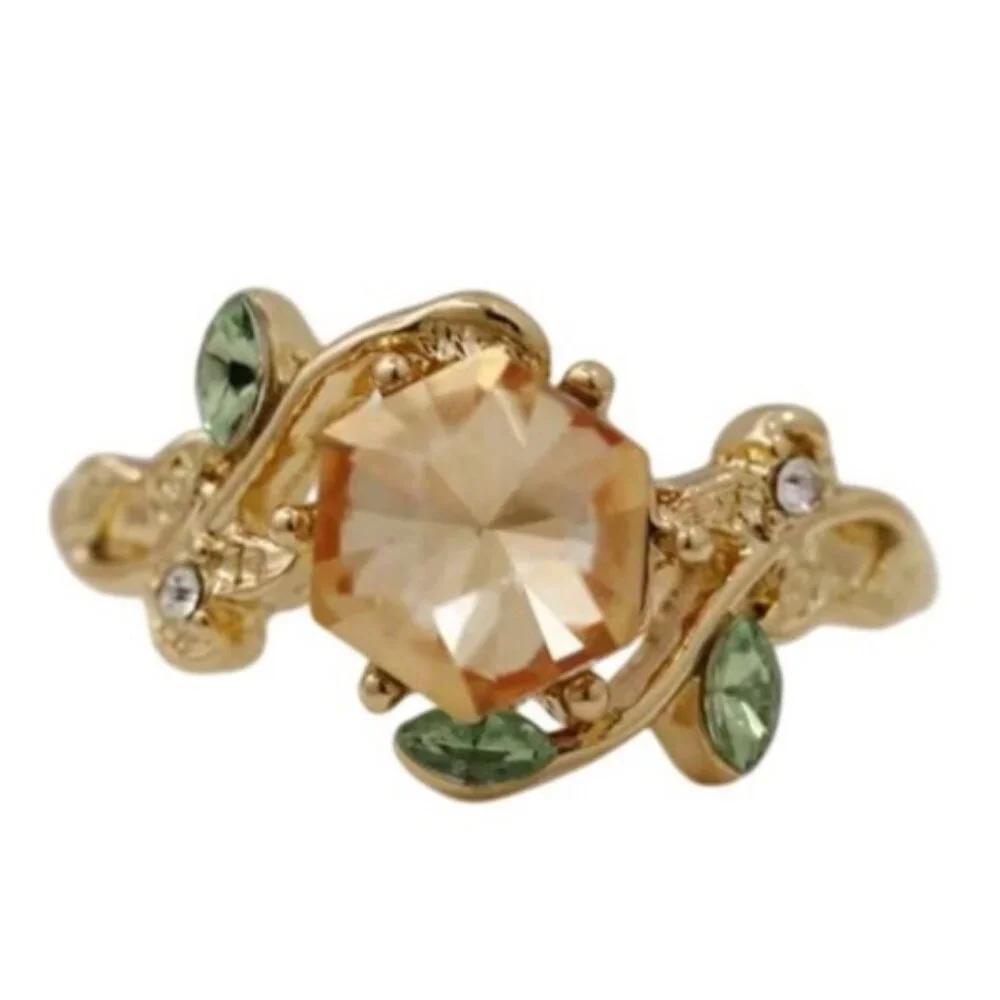 Hexagon Cut Citrine & Peridot Engagement Bridal Ring in Timeless rose gold